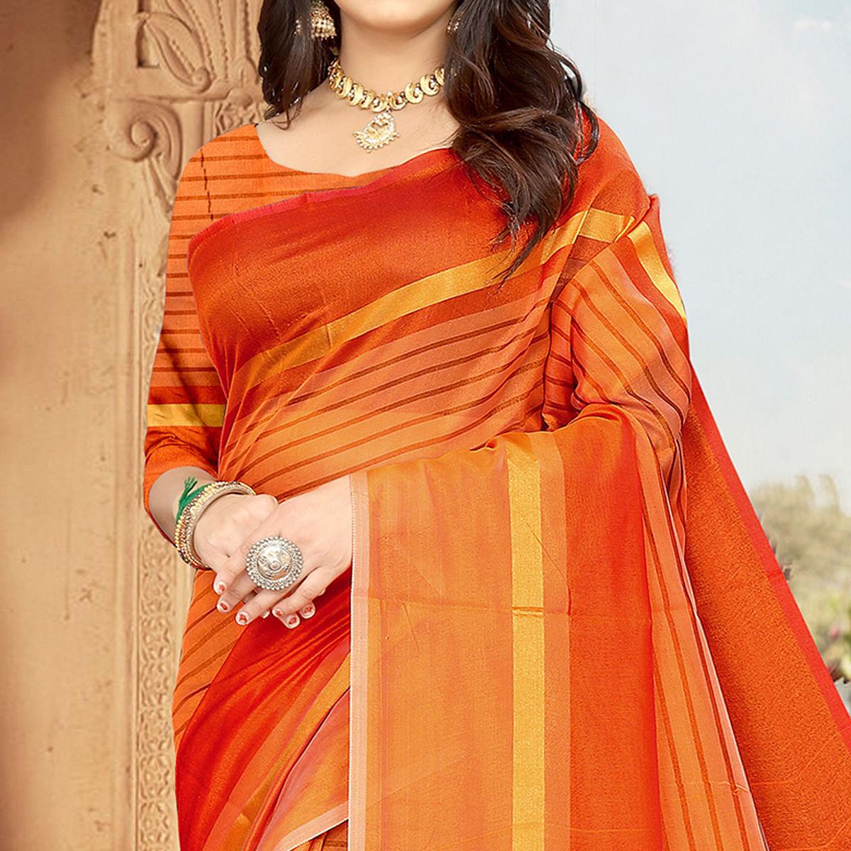 Orange Casual Wear Printed Art Silk Saree - Peachmode