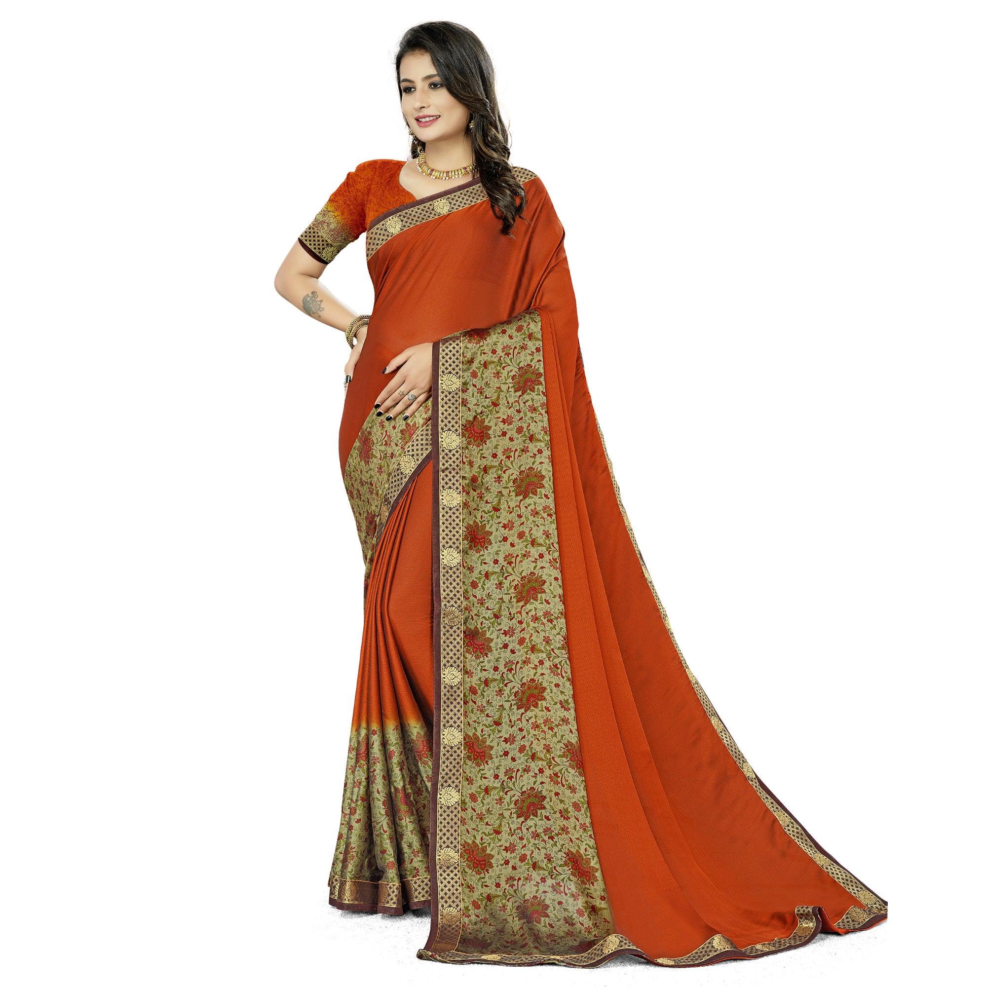 Orange Casual Wear Printed Rangoli Silk Saree - Peachmode
