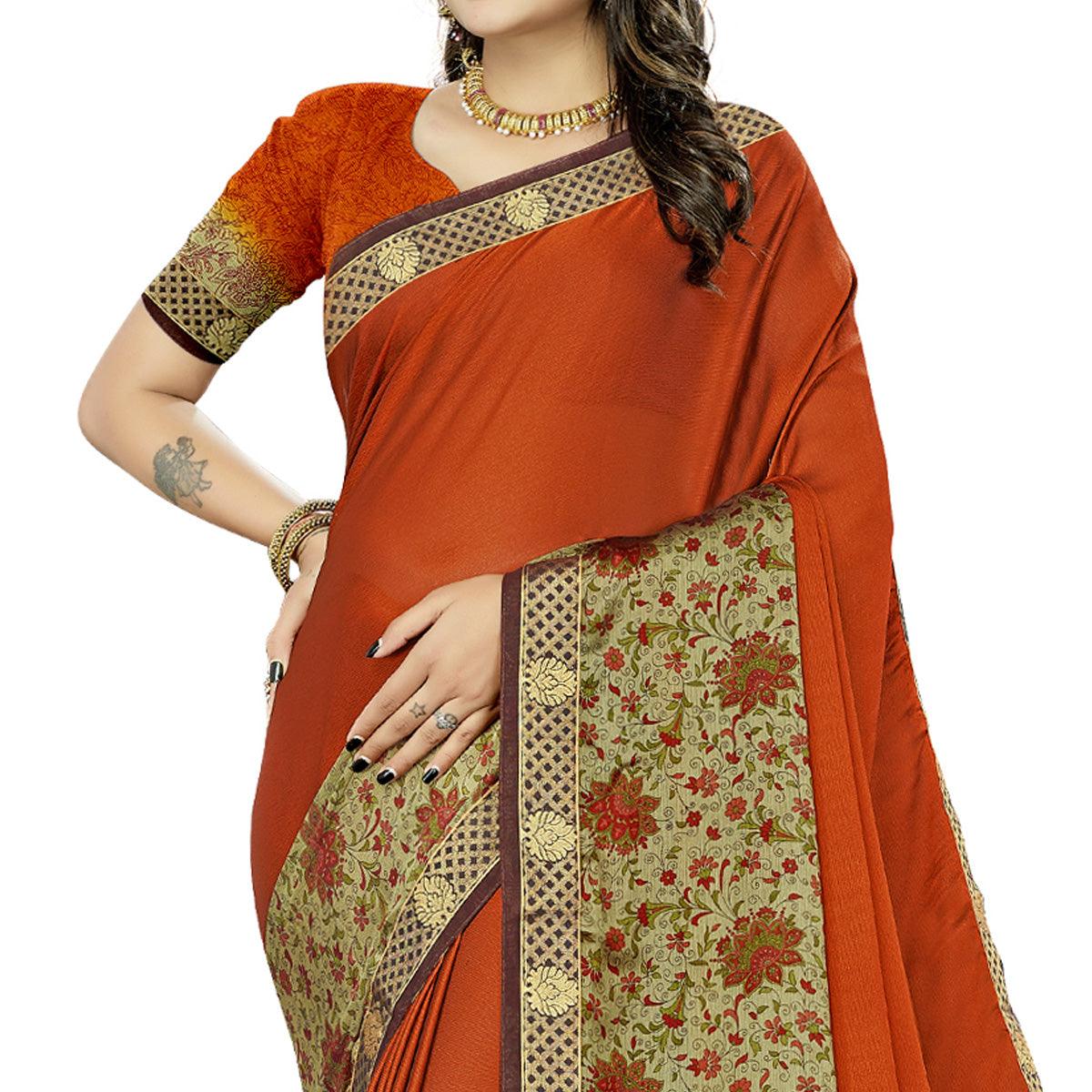Orange Casual Wear Printed Rangoli Silk Saree - Peachmode