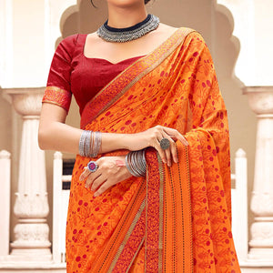 Orange Casual Wear Printed Weightless Georgette Saree - Peachmode