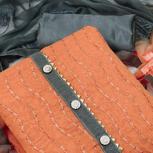 Orange Casual Wear Sequence Embroidered Chanderi Dress Material - Peachmode