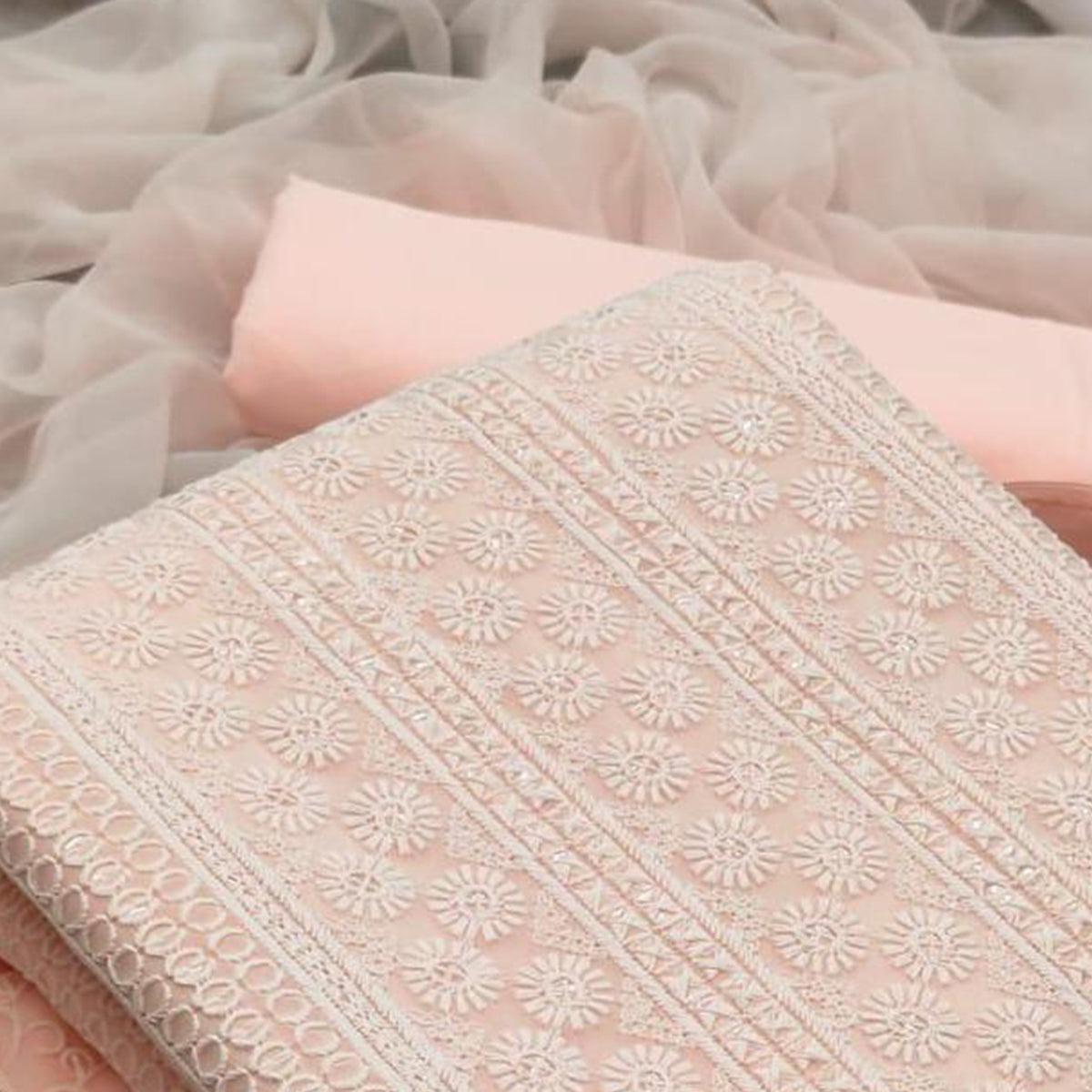 Orange Casual Wear Sequence Embroidered Georgette Dress Material - Peachmode