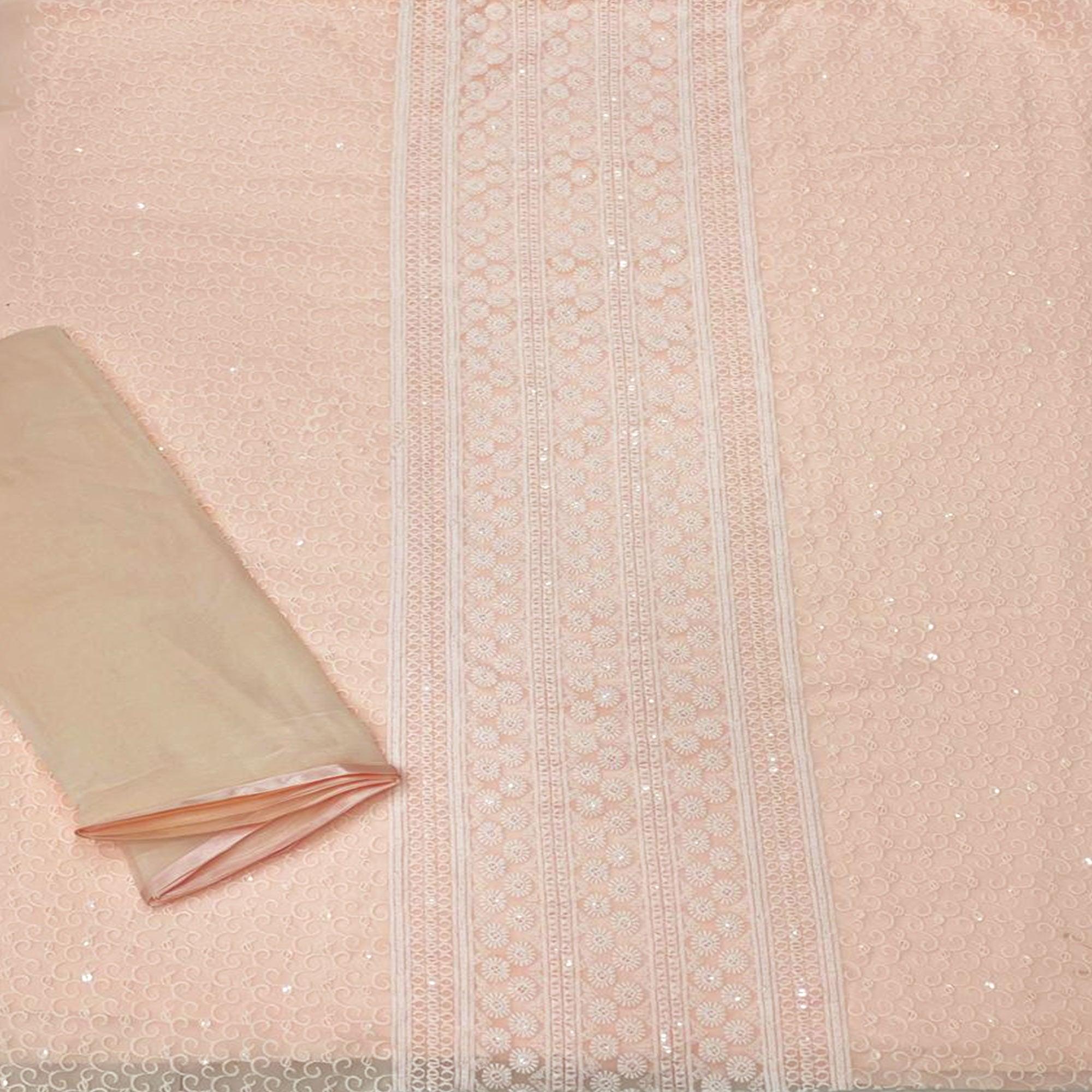 Orange Casual Wear Sequence Embroidered Georgette Dress Material - Peachmode