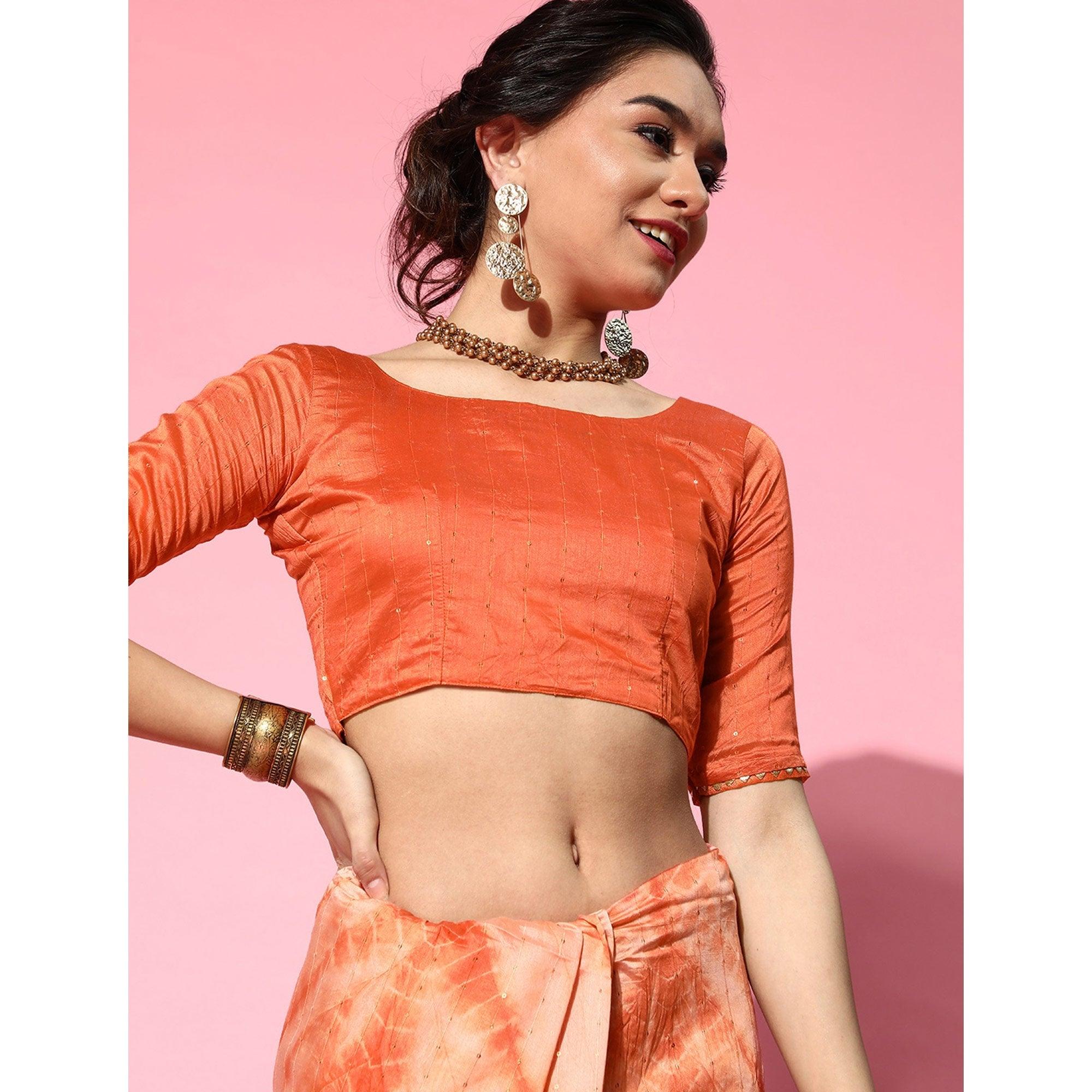 Orange Casual Wear Sequence Work Pure Cotton Silk Saree - Peachmode