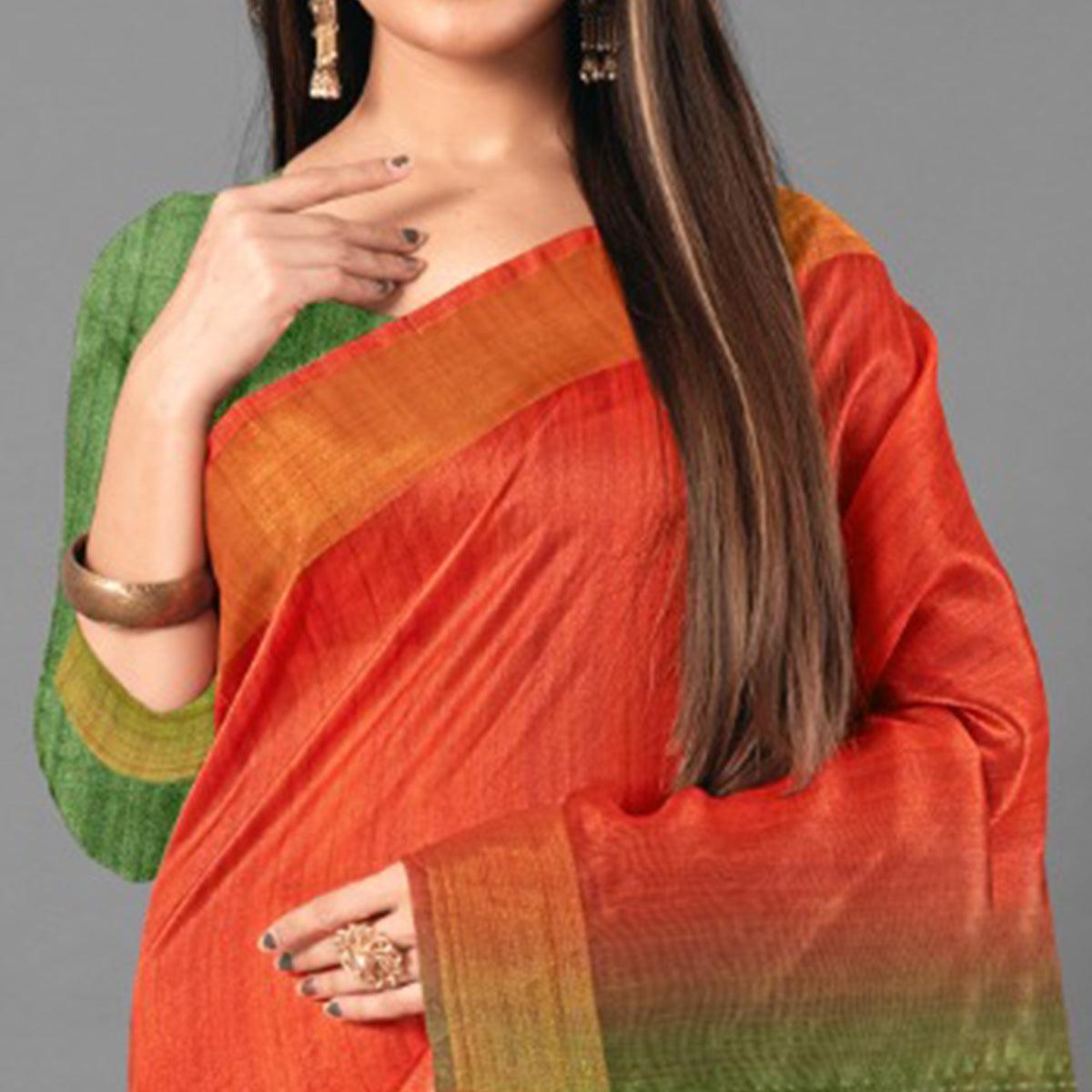 Orange Casual Wear Solid Cotton silk Saree - Peachmode