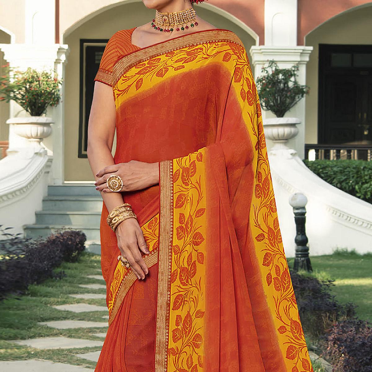 Orange Casual Wear Solid Georgette Saree - Peachmode