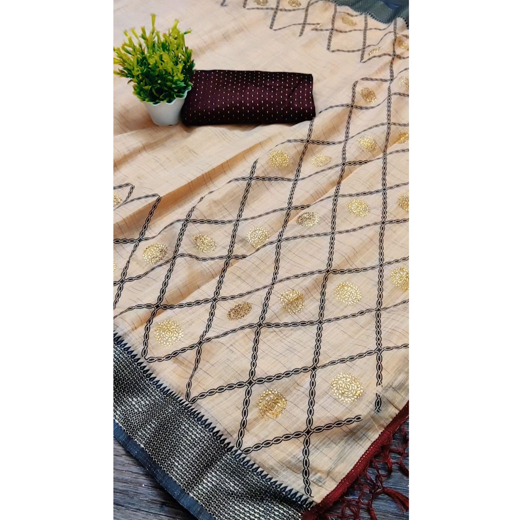 Orange Casual Wear Woven Cotton Saree With Mukaish Work - Peachmode