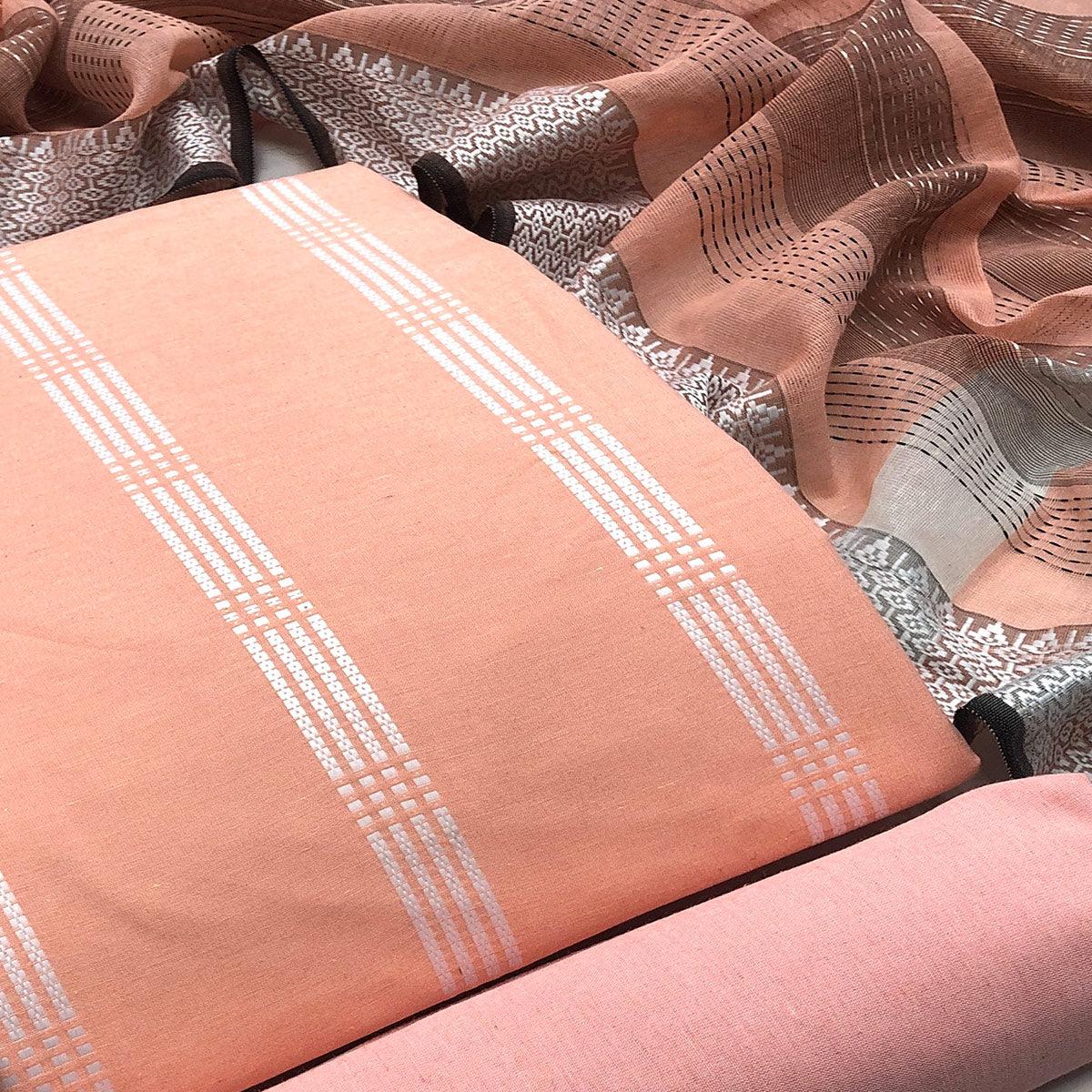 Orange Embroidered Pure Cotton Dress Material - Peachmode