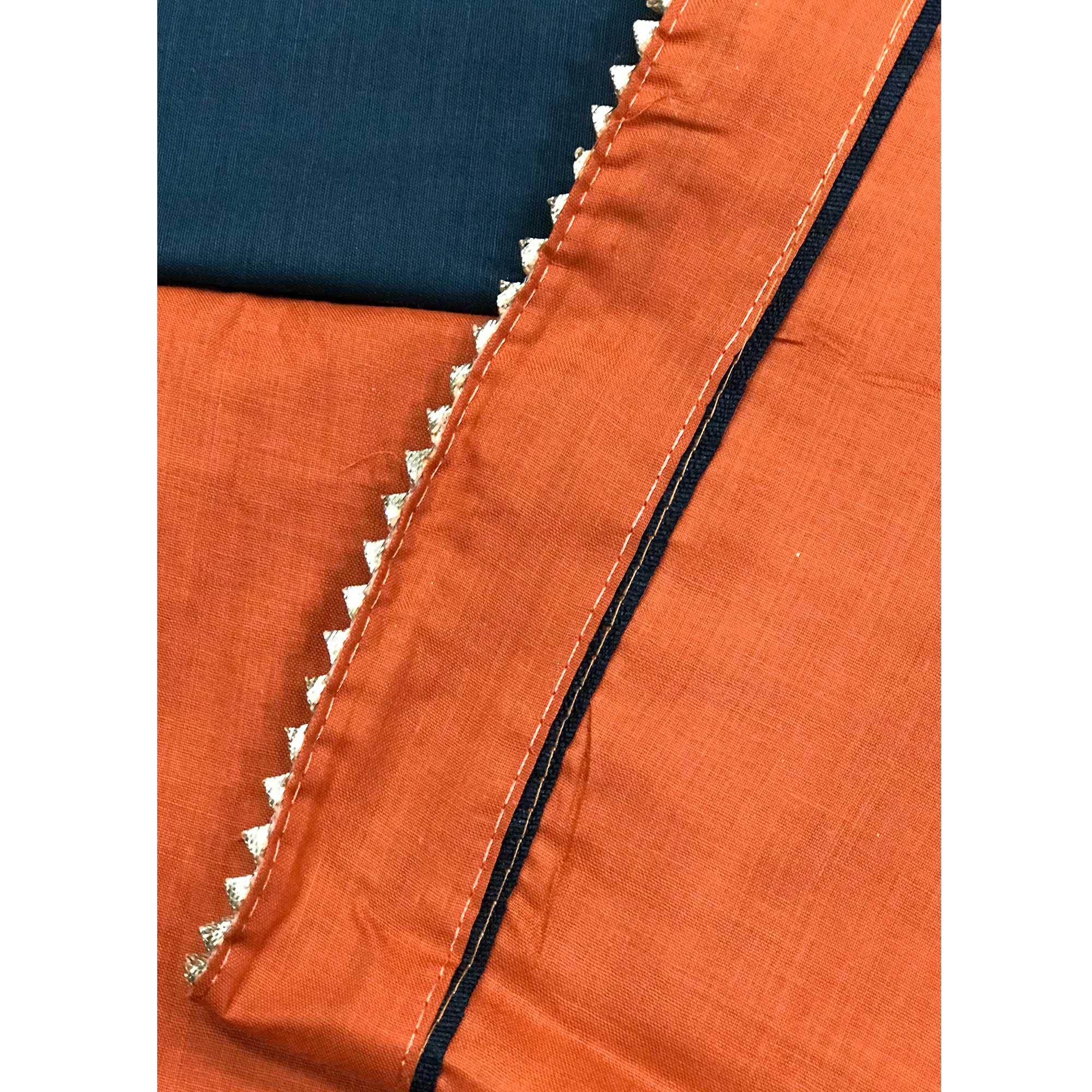 Orange Embroidered Pure Cotton Dress Material - Peachmode