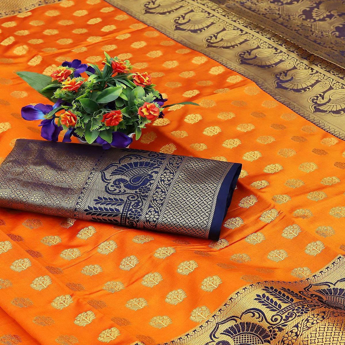 Orange Festive Embroidered Kota Banarasi Art Silk Saree - Peachmode