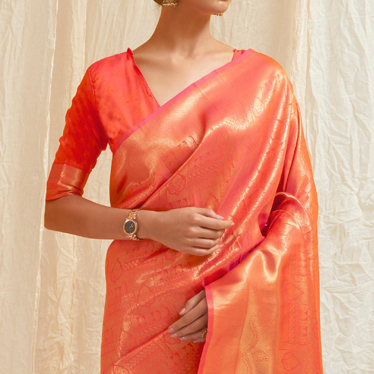 Orange Festive Wear Designer Woven Silk Saree - Peachmode