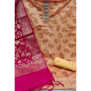 Orange Festive Wear Embroidered Floral Printed Chanderi Dress Material - Peachmode