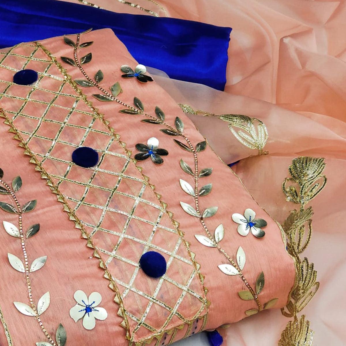 Orange Festive Wear Floral Hand Work Pure Modal Dress Material - Peachmode