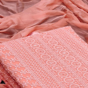 Orange Festive Wear Heavy Embroidered Georgette Dress Material - Peachmode