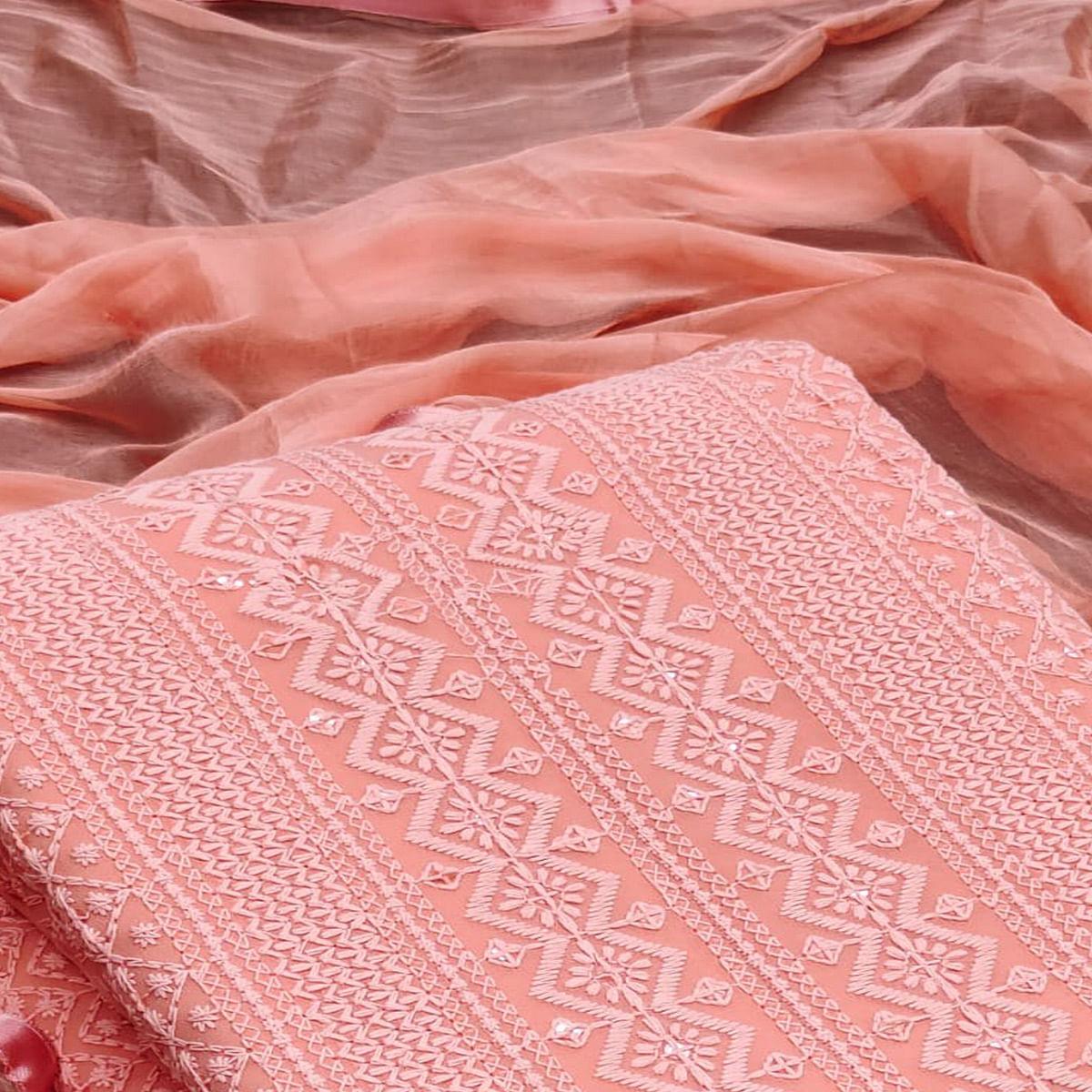 Orange Festive Wear Heavy Embroidered Georgette Dress Material - Peachmode