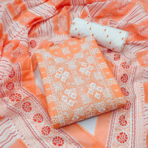 Orange Festive Wear Printed With Embroidered Cotton Dress Material - Peachmode
