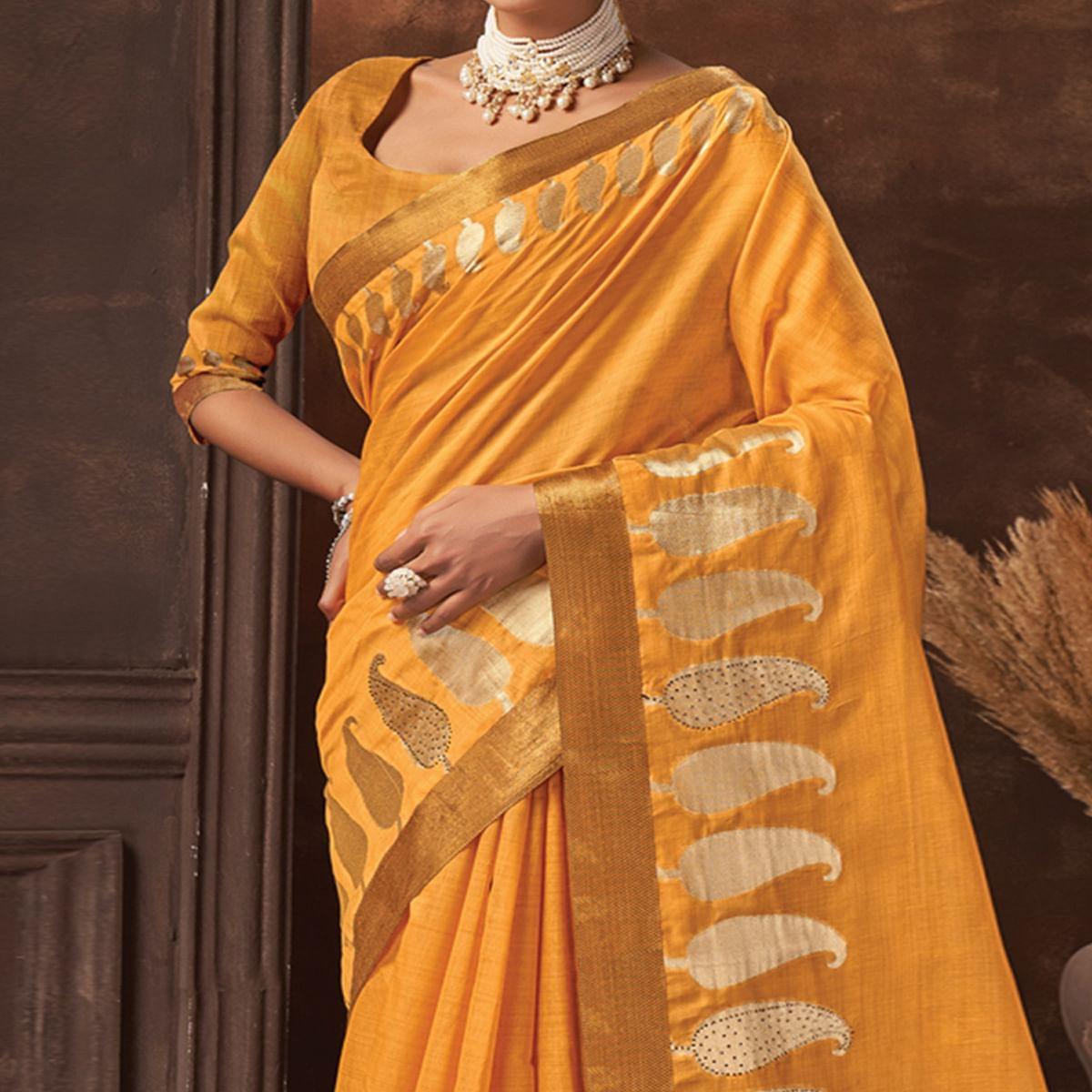 Orange Festive Wear Solid Cotton Saree - Peachmode