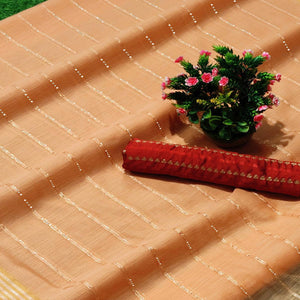 Orange Festive Wear Stripes With Sequence Woven Work Cotton Saree - Peachmode
