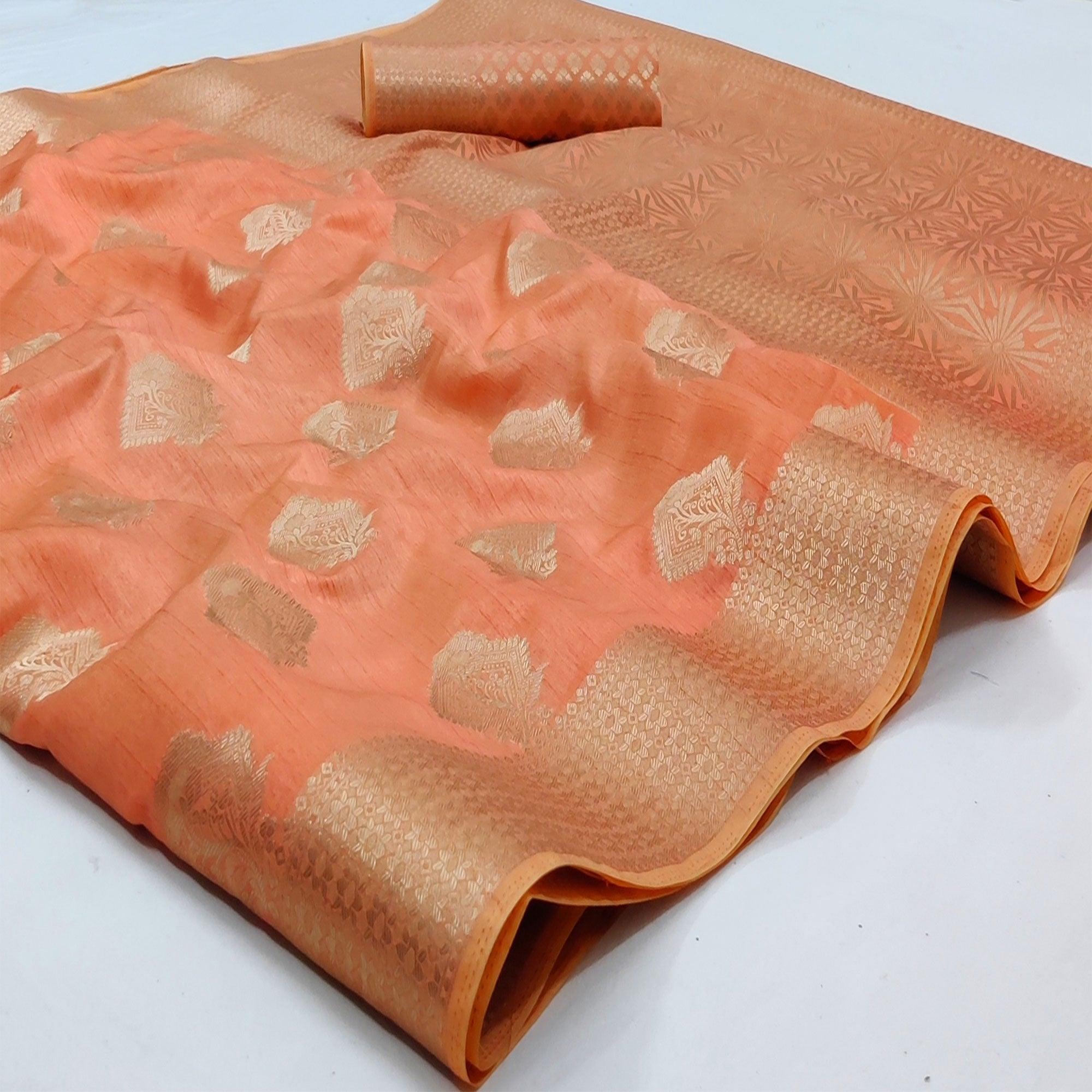 Orange Festive Wear Woven Art Silk Saree - Peachmode