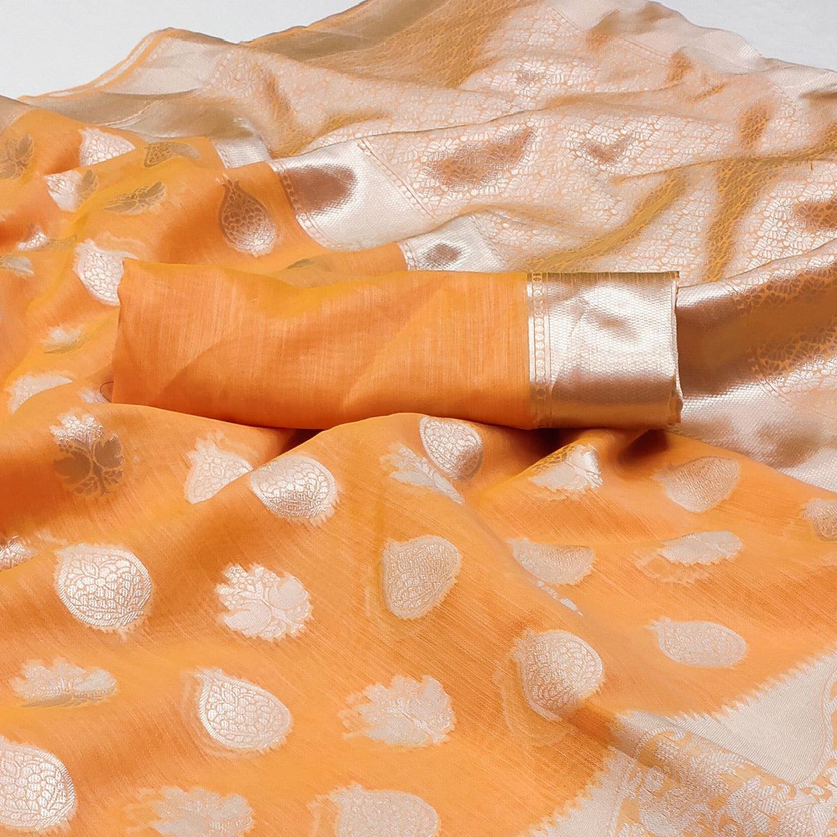 Orange Festive Wear Woven Banarasi Saree - Peachmode