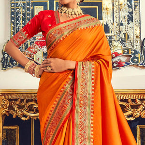 Orange Festive Wear Woven Banarasi Silk Paithani Saree - Peachmode