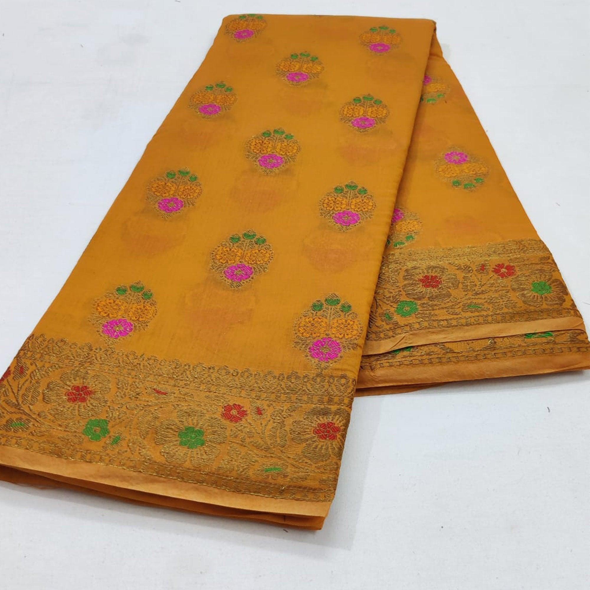 Orange Festive Wear Woven Cotton Saree With Meena Butta Pallu - Peachmode