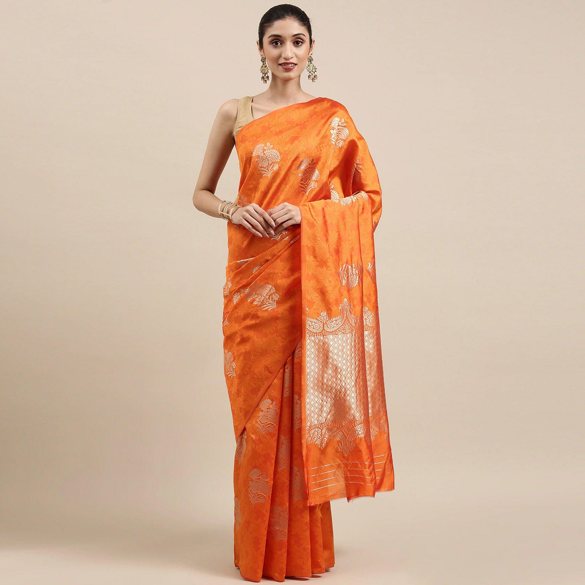 Orange Festive Wear Woven Cotton Silk Designer Saree - Peachmode