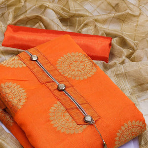 Orange Festive Wear Woven Designer Banarasi Silk Jacquard Dress Material - Peachmode