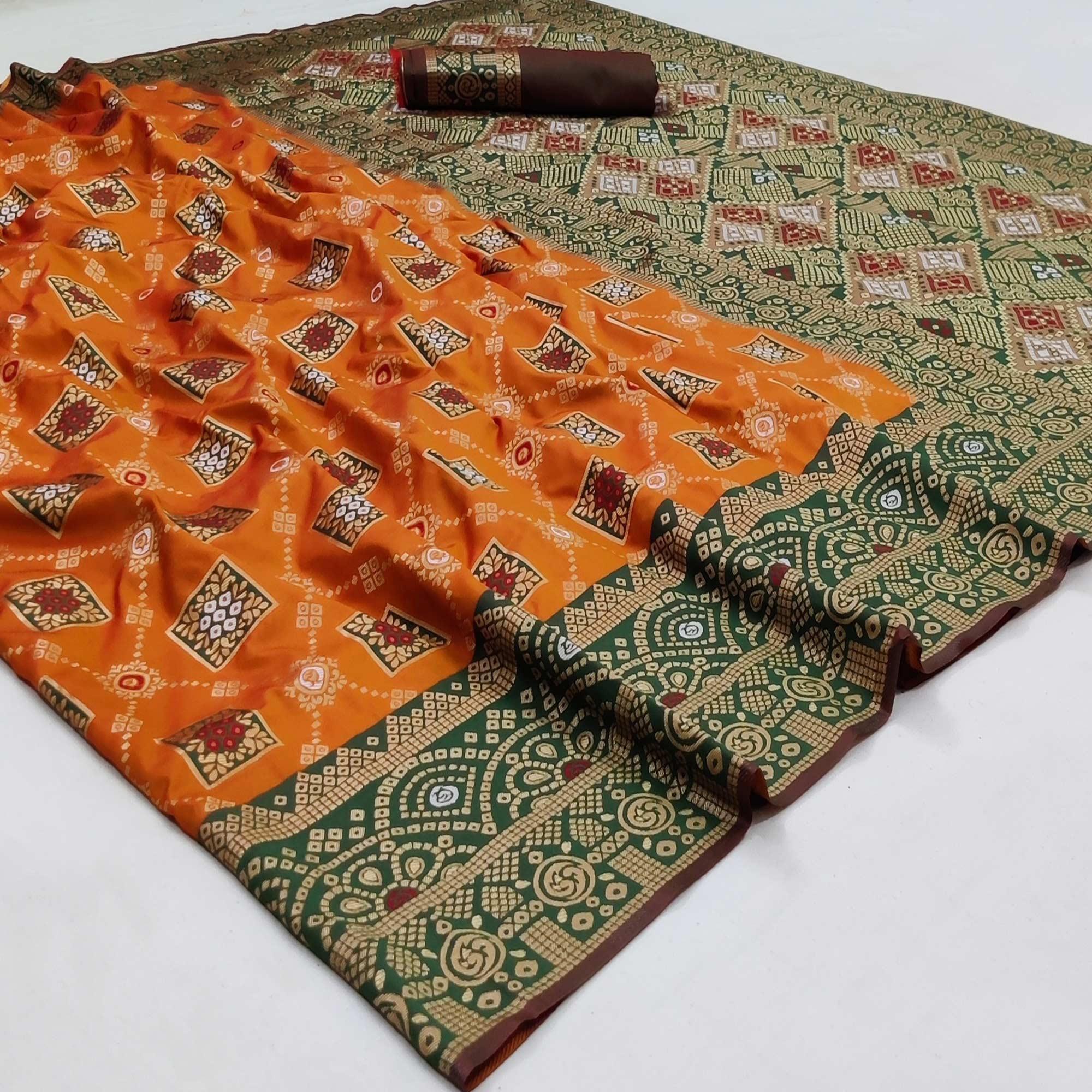 Orange Festive Wear Woven Heavy Silk Saree - Peachmode