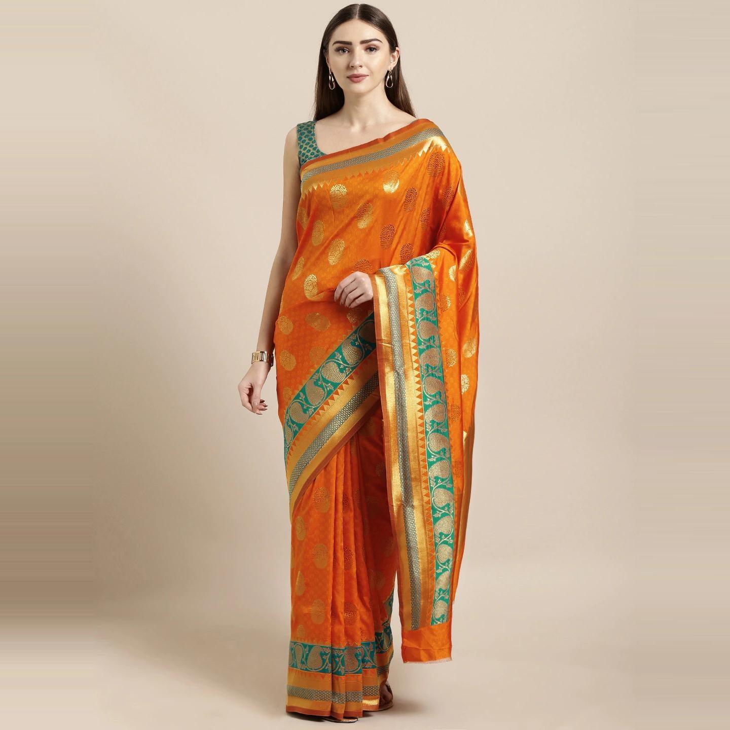 Orange Festive Wear Woven Kanjivaram Silk Saree - Peachmode