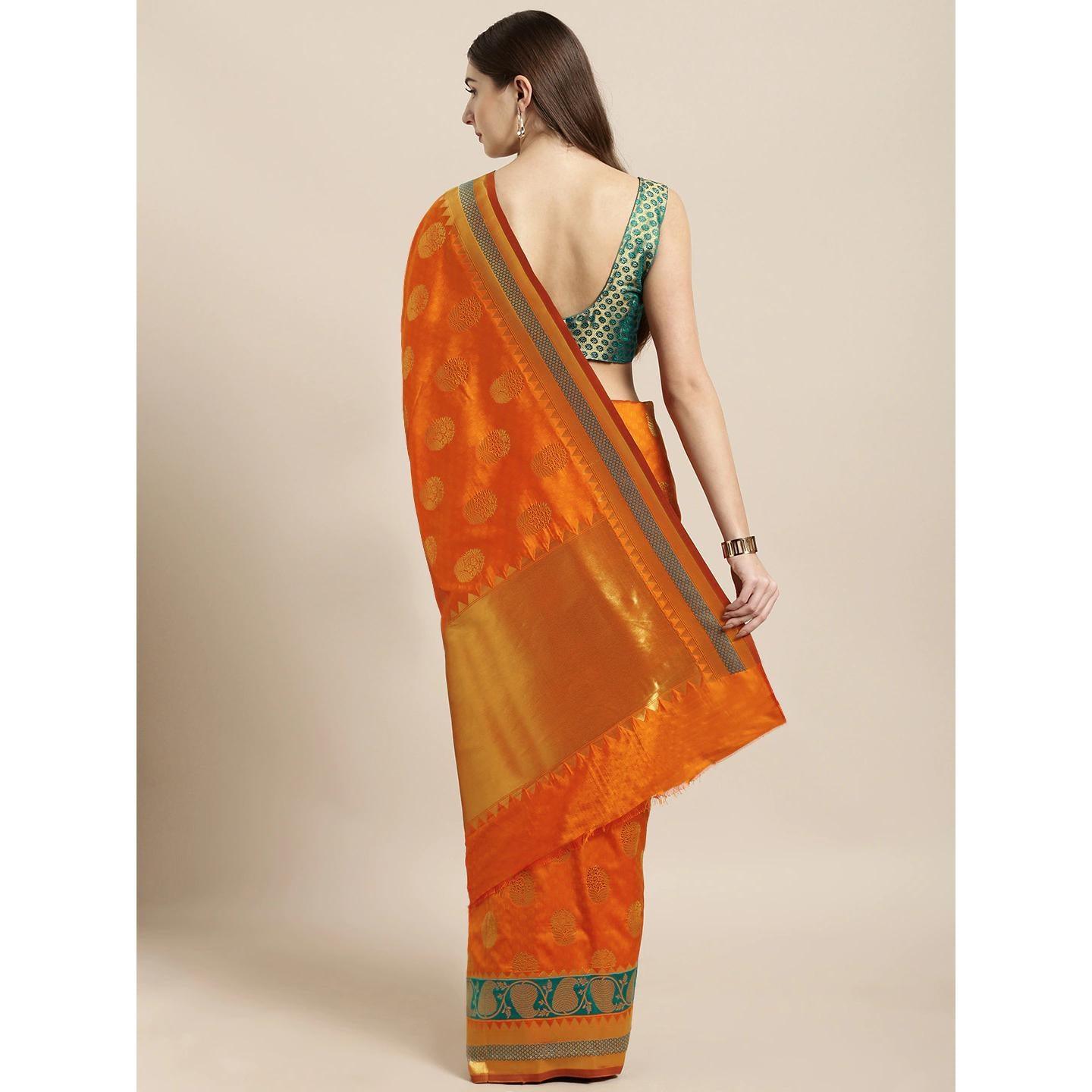 Orange Festive Wear Woven Kanjivaram Silk Saree - Peachmode