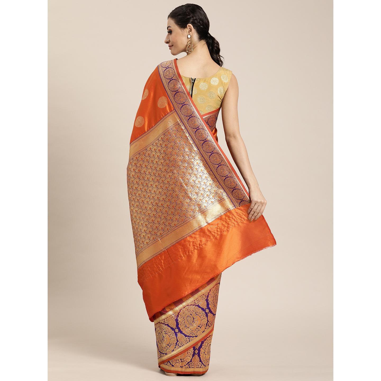 Orange Festive Wear Woven Kanjivaram Silk Saree - Peachmode
