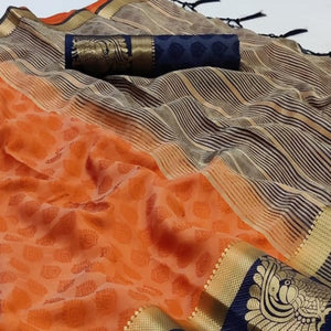 Orange Festive Wear Woven Kanjiwaram Art Silk Saree - Peachmode