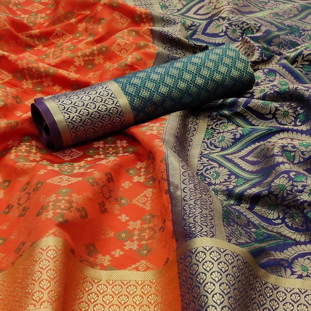 Orange Festive Wear Woven Patola Silk Saree - Peachmode