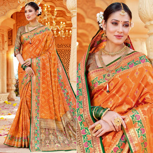 Orange Festive Wear Woven Silk Saree - Peachmode