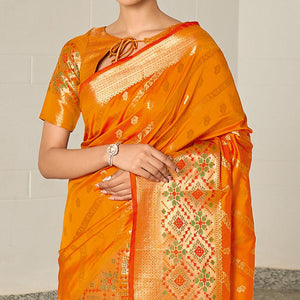 Orange Festive Wear Woven Silk Saree - Peachmode