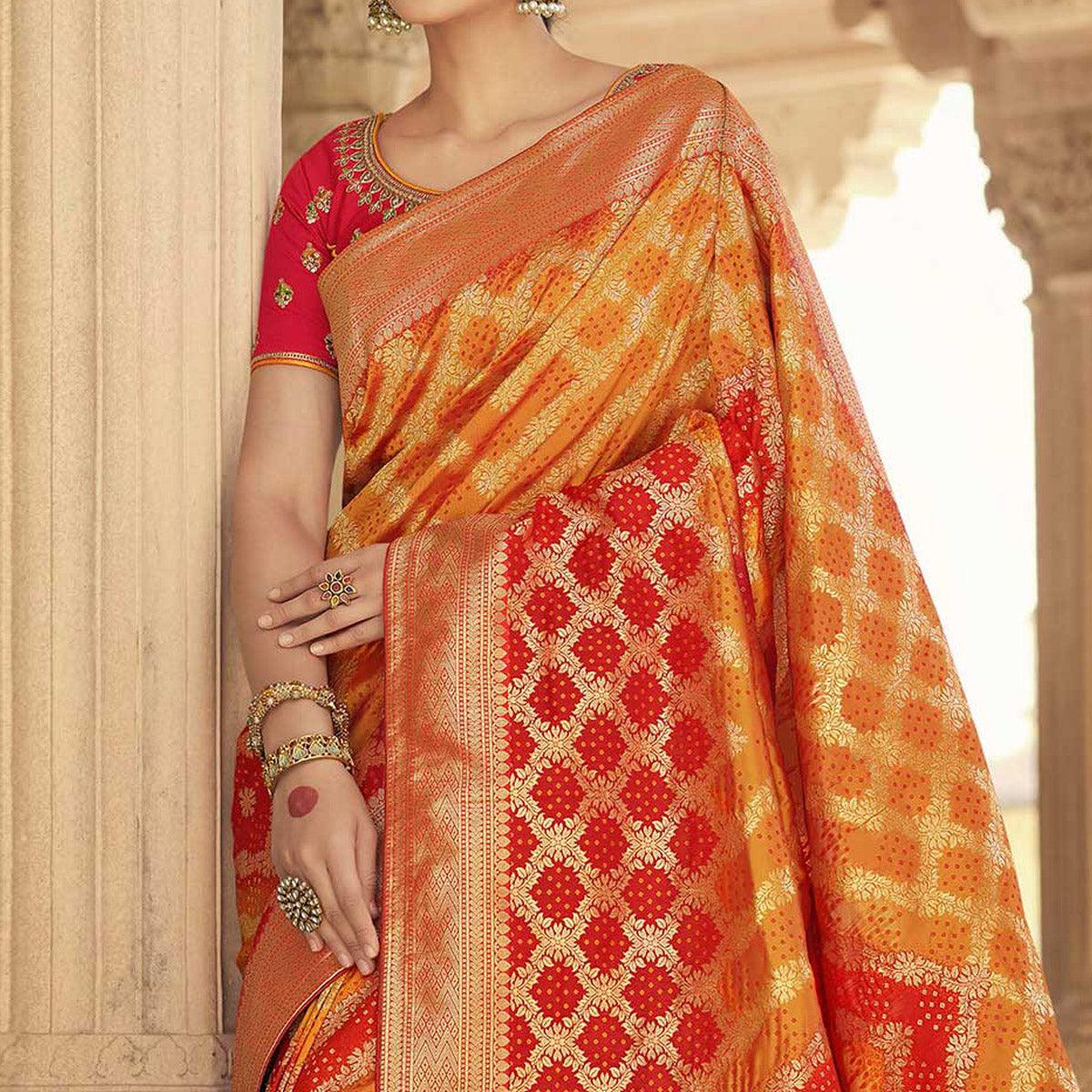 Orange Festive Wear Woven Silk Saree - Peachmode
