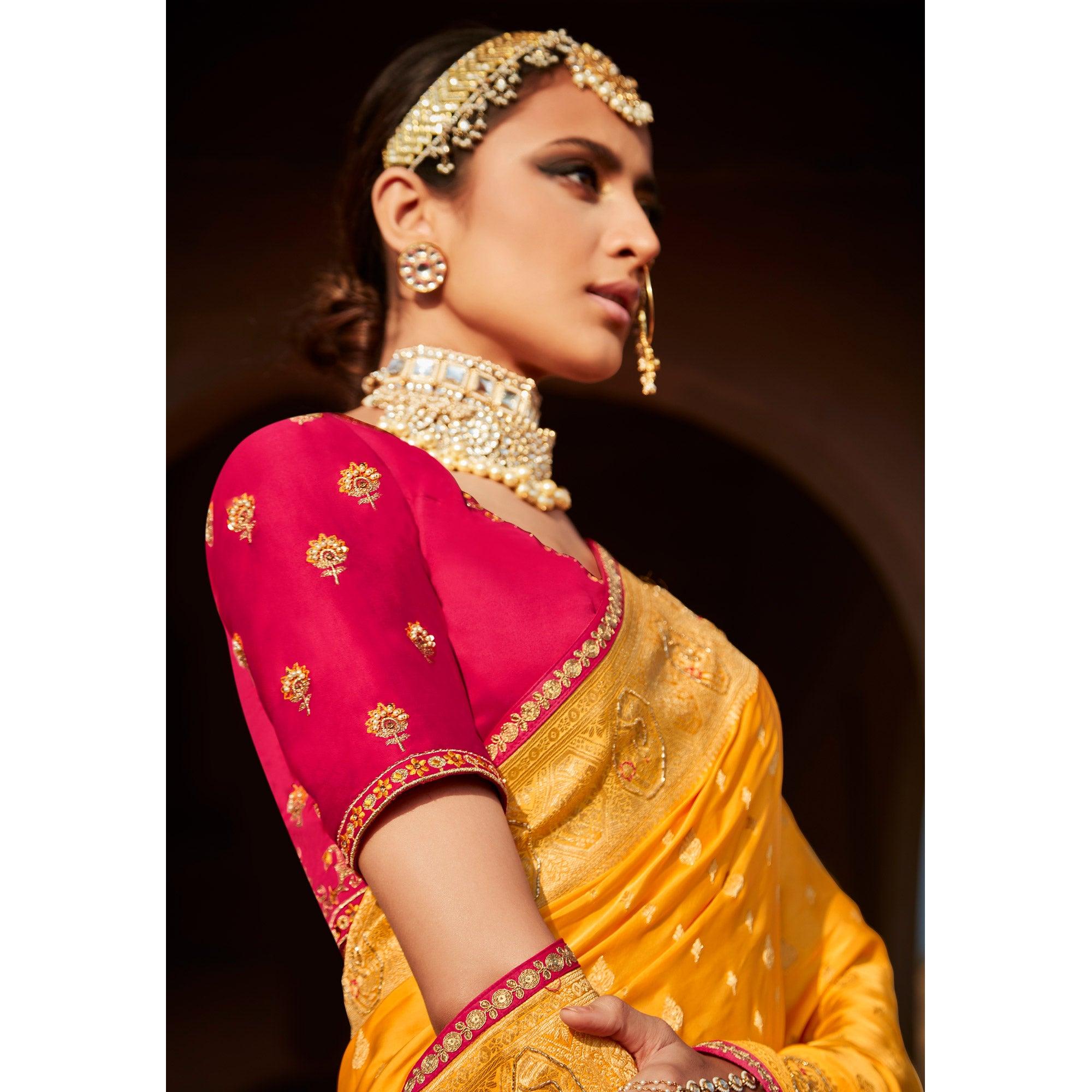 Orange Festive Wear Woven Silk Saree - Peachmode