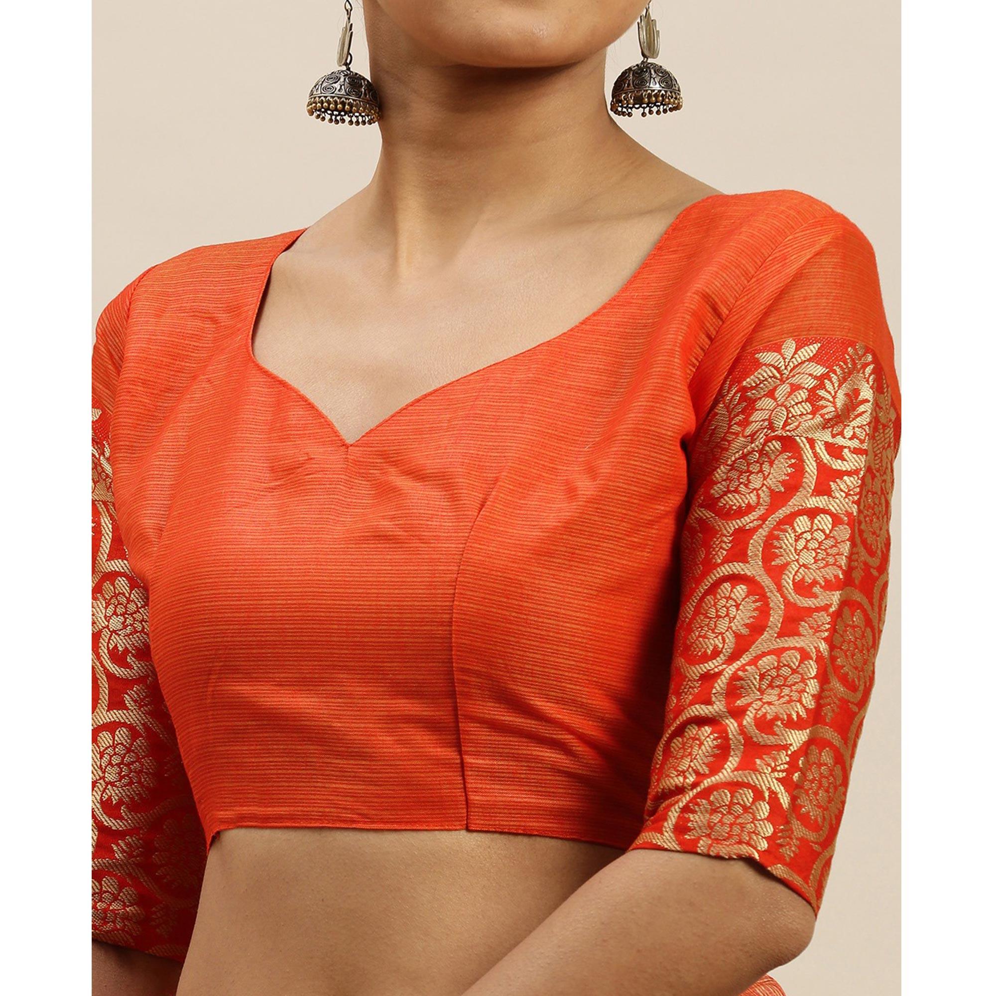 Orange Festive Wear Woven Silk Saree With Jacquard Border - Peachmode