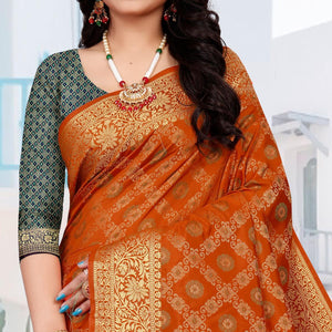 Orange Festive Wear Woven Silk Saree With Patola Rich Pallu - Peachmode