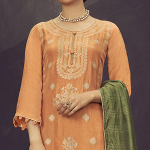 Orange Festive Wear Zari Weaving Work Silk Jacquard Palazzo Suit - Peachmode