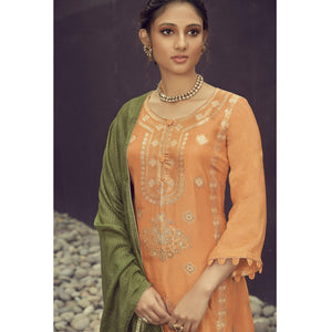 Orange Festive Wear Zari Weaving Work Silk Jacquard Palazzo Suit - Peachmode