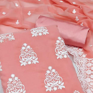 Orange Floral Embroidered Georgette Dress Material - Peachmode