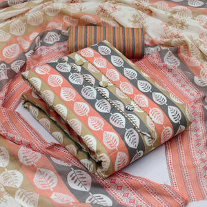 Orange Floral Printed Pure Cotton Dress Material - Peachmode