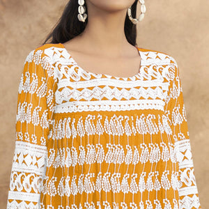 Orange Lucknowi Georgette Top - Peachmode