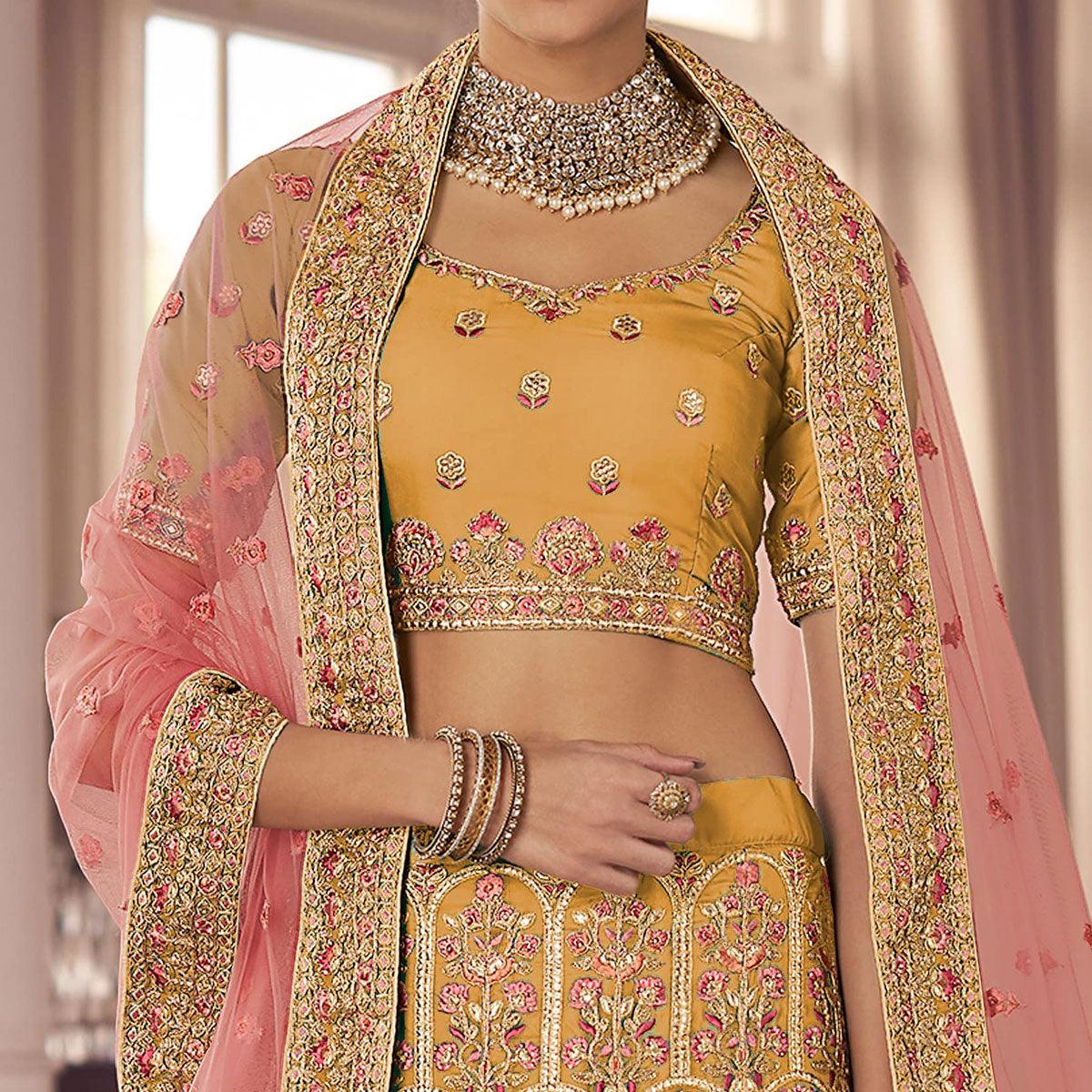Orange Party Wear Embroidered Organza Lehenga Choli - Peachmode