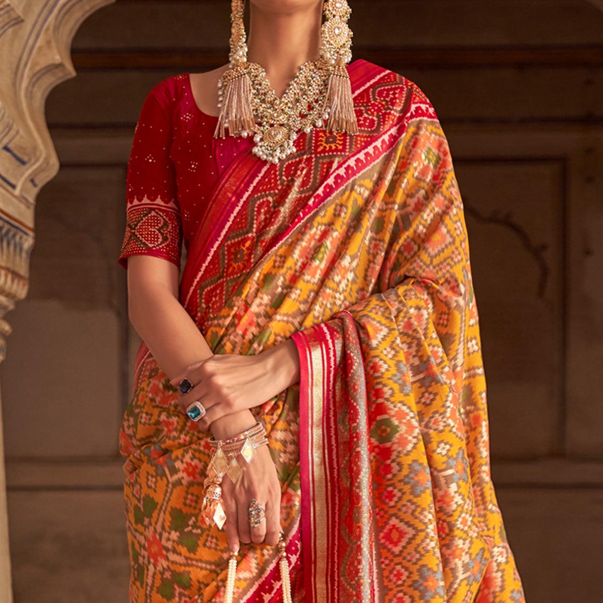 Orange Patola Printed Art Silk Saree - Peachmode