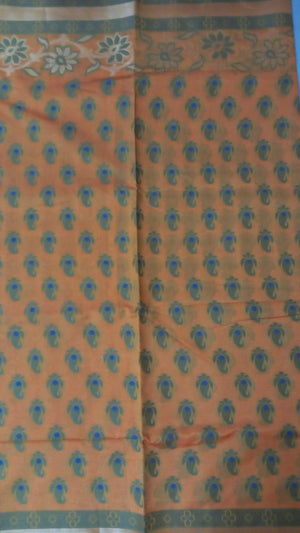 Orange Printed Banarasi Silk Saree - Peachmode