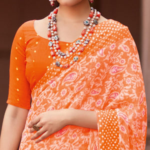 Orange Printed Chiffon Saree - Peachmode