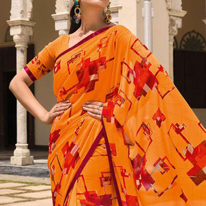 Orange Printed Georgette Saree - Peachmode